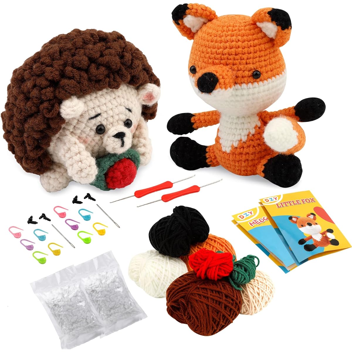 Animal Crochet Kit for Beginners Crochet Starter Set with Step-by-Step Instructions Crochet Yarn Crochet Hooks Stitch Markers Knitting Needles Compact Crochet Kit for Knitting Lovers