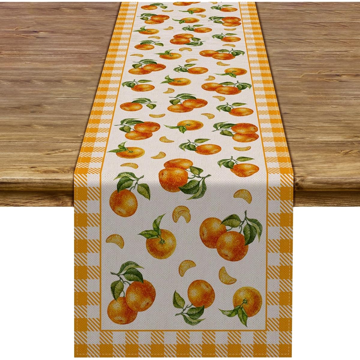 Pudodo Orange Citrus Table Runner Little Cutie Theme Baby Shower Buffalo Check Summer Party Kitchen Dining Home Decoration