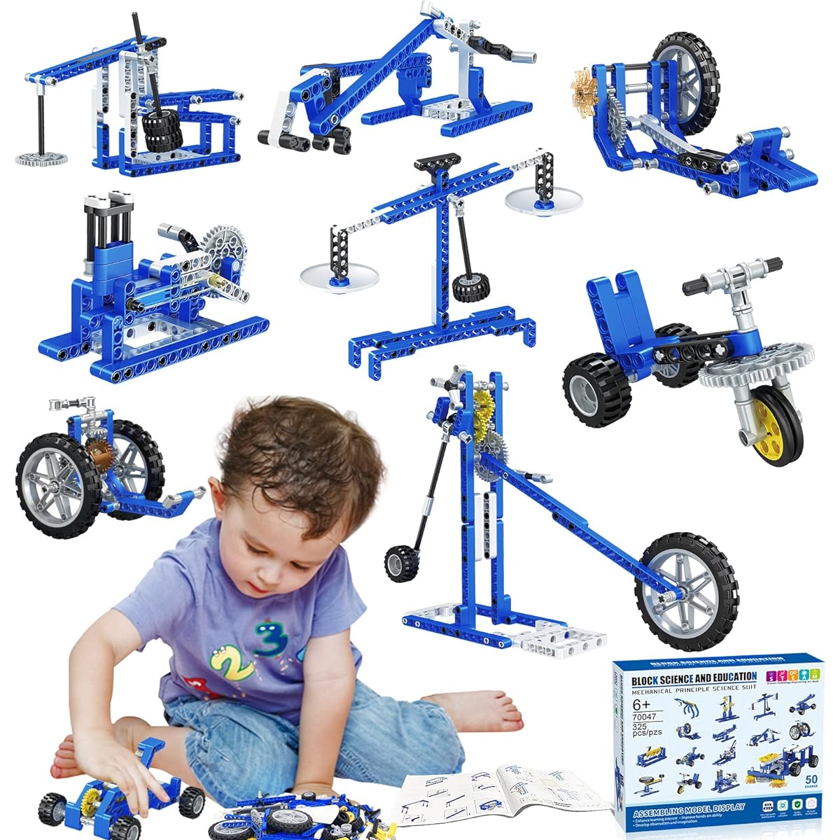 Mechanical Building Toys for Boys Ages 8-12 50 STEM Projects for 8-12 Year Old Kids 325 Pieces Building Blocks STEM Toys for 6 7 8 9 10 Year Old Boys Science Kit Birthday Christmas Gift Ages 6+