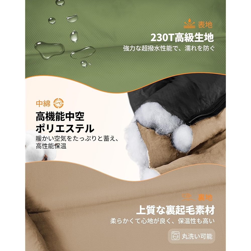 Nord Coast Sleeping Bag, -17°C Cold Resistant, Sleeping Bag, Winter Use, 230T Waterproof, High Heat Retention, Anti-Bite, Thermal Muffler, Windshield Tube, Washable, Compact, Envelope Type, Outdoor, Camping, Mountain Climbing, Sleeping in the Car, Office