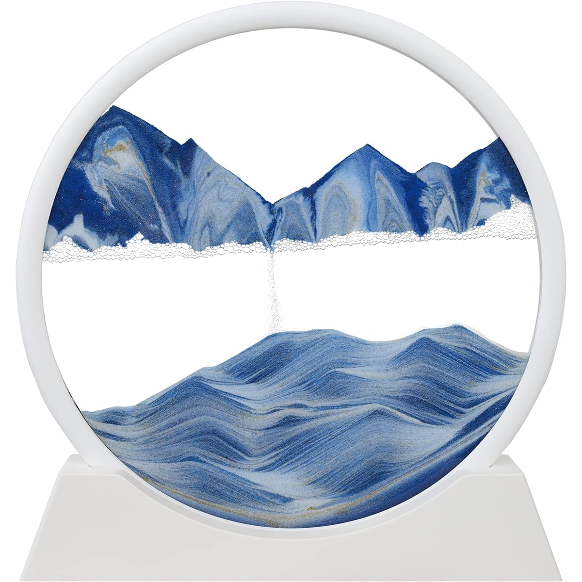 M&F upwoard Round Glass 3D Deep Sea Sand Art Moving Sand Art Decor Art Toys Voted Best Gift (Ocean Heart)(7 inch Blue)