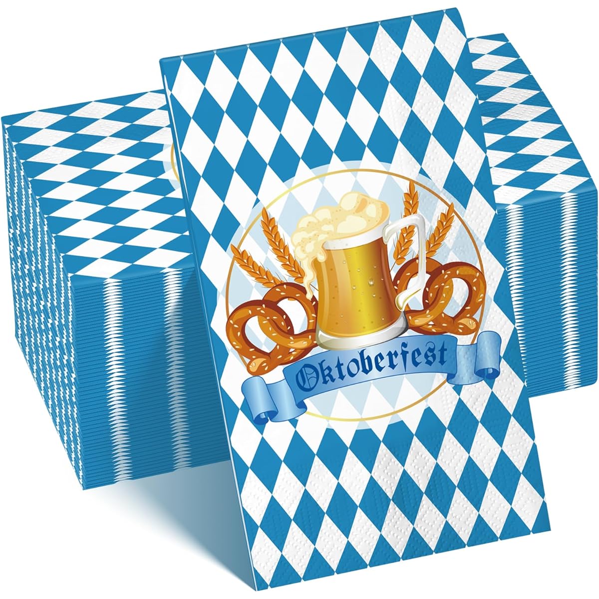 Oktoberfest Paper Napkins Decorations Oktoberfest Blue & White Bavarian Flag Check Luncheon Decorative Paper Napkins Disposable Napkins Beer Theme Oktoberfest Decorations Party Supplies 100 Sheets