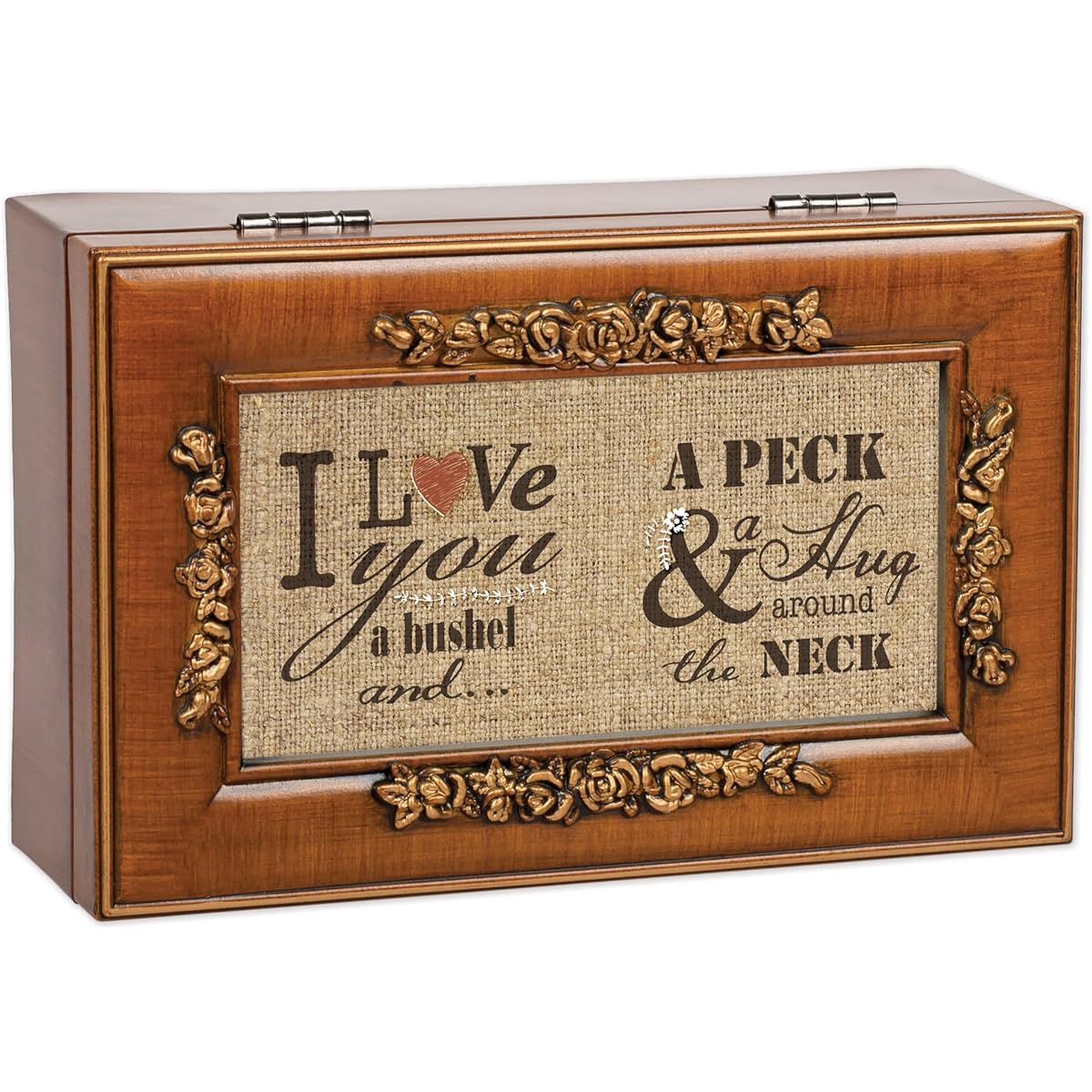 I Love You a Bushel & a Peck Rosewood Finish Rose Jewelry Music Box - Plays Tune Canon in D