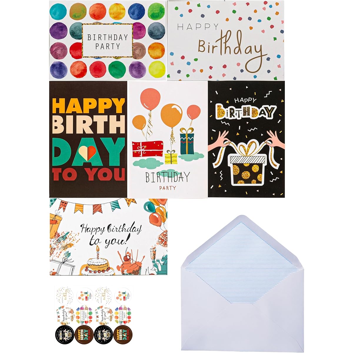 Aokisen 60 Pieces Birthday Cards with Envelopes, Boxed Happy Birthday Cards, 6 Unique Designs DIY Pages Assorted Birthday Cards for Women, Men, Kids, Friends, Family (Style C)