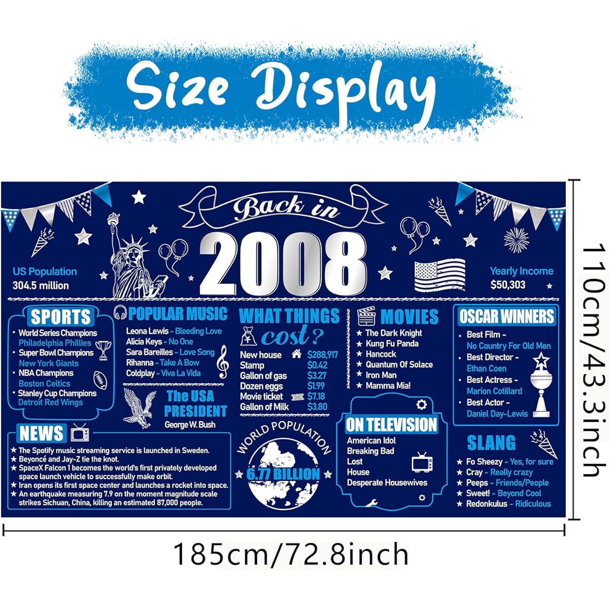 Large Blue Silver 16th Birthday Banner Decorations for Men Navy Blue 16th Birthday 2007 Birthday Banner Party Supplies Happy 16th Birthday Photo Backdrop Indoor Outdoor