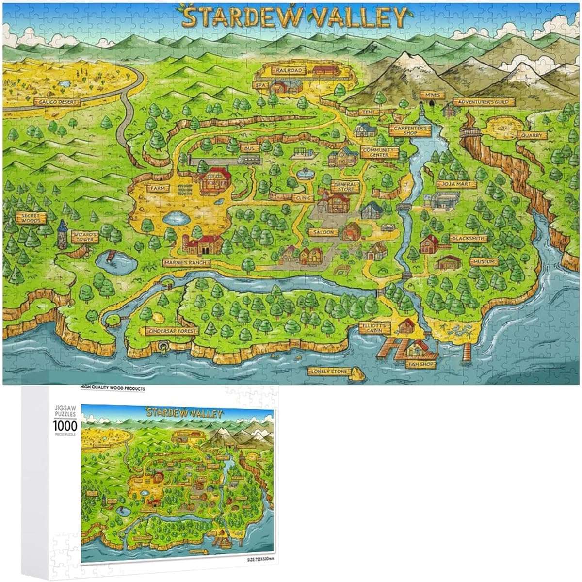 Stardew Valley Map Jigsaw Puzzle for Adults, 1000 Piece Puzzle for Kids, Teens, and Elderly Family Challenge Puzzle, Mother's Day Gift, Pieces Fit Perfectly, 29.5"x19.7"
