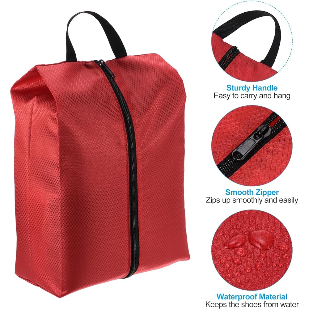 PATIKIL Travel Shoe Bag 4 Pieces Portable Nylon Shoe Bag with Zipper Waterproof Shoe Storage Organizer for Travel Outdoors Red Purple
