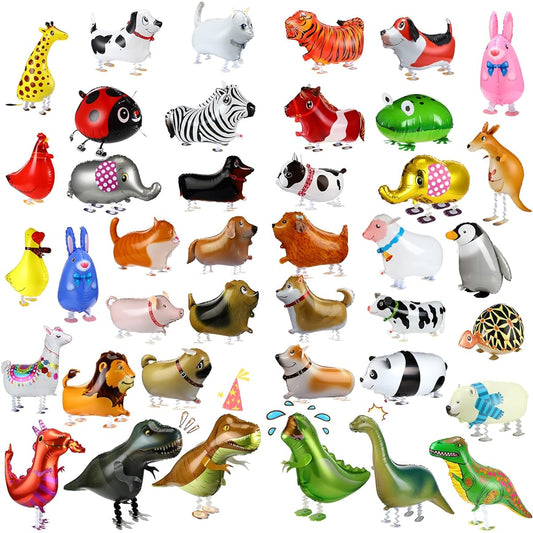 40pcs Walking Animal Balloons Mylar Dog Dinosaur Cow Balloon Farm Animal Balloon Animal Theme Birthday Party Decoration Kids Party Supplies