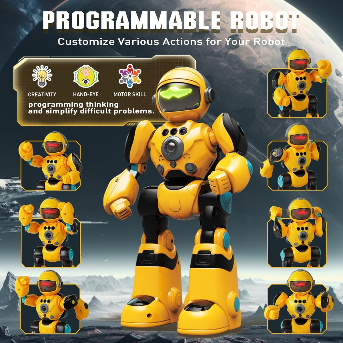 FUUY Robot Toys for Kids 5-7 Years Old Recording Voice & Gesture Sensing Control Boys Toys Programmable Music Dance Function Cool Yellow Warrior Birthday Gift 3 Years Old 4-6 Years Old