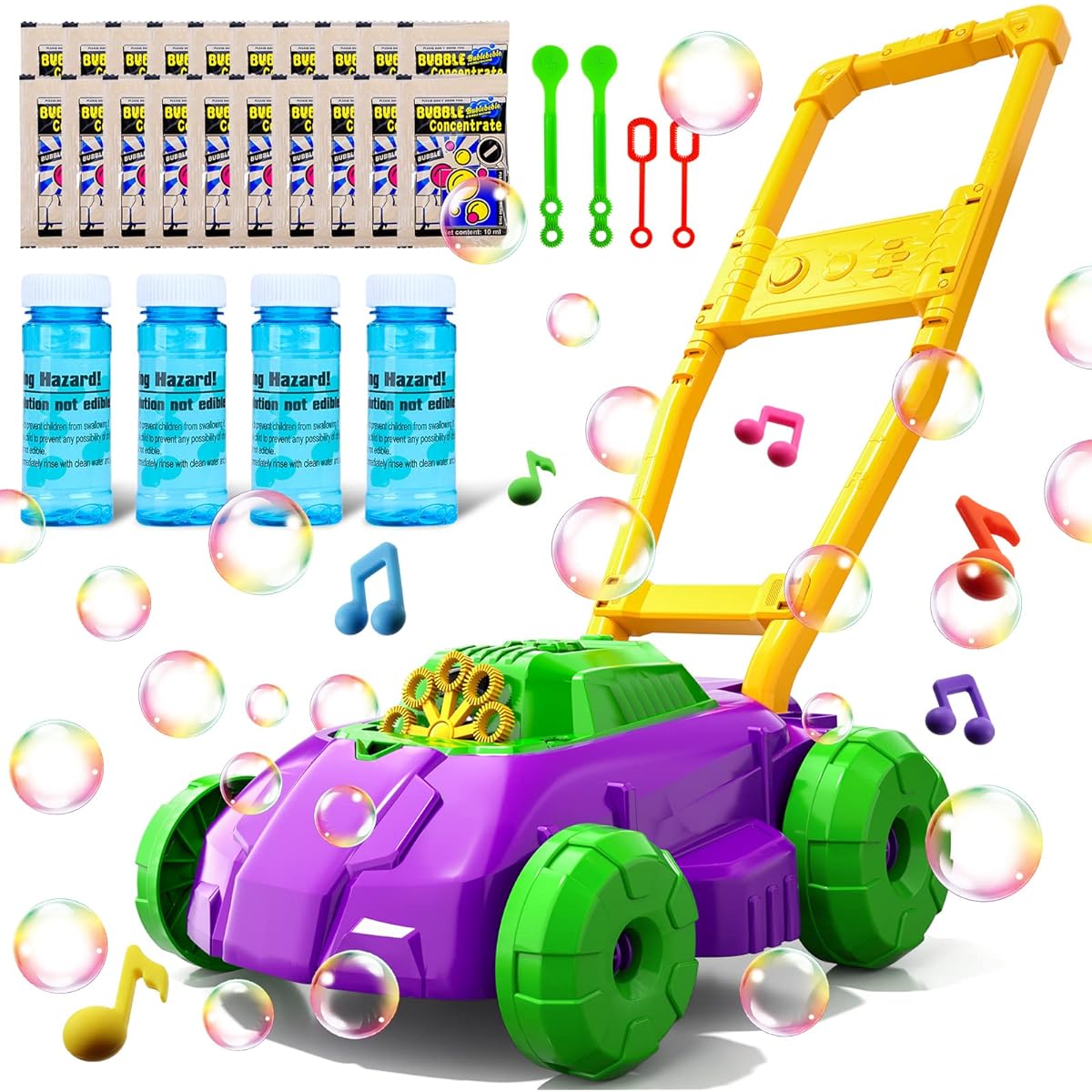 Purple & Green Bubble Lawn Mower Toddler Bubble Maker Kids Summer Outdoor Backyard Gardening Toy Preschool Boys Girls Birthday Gift