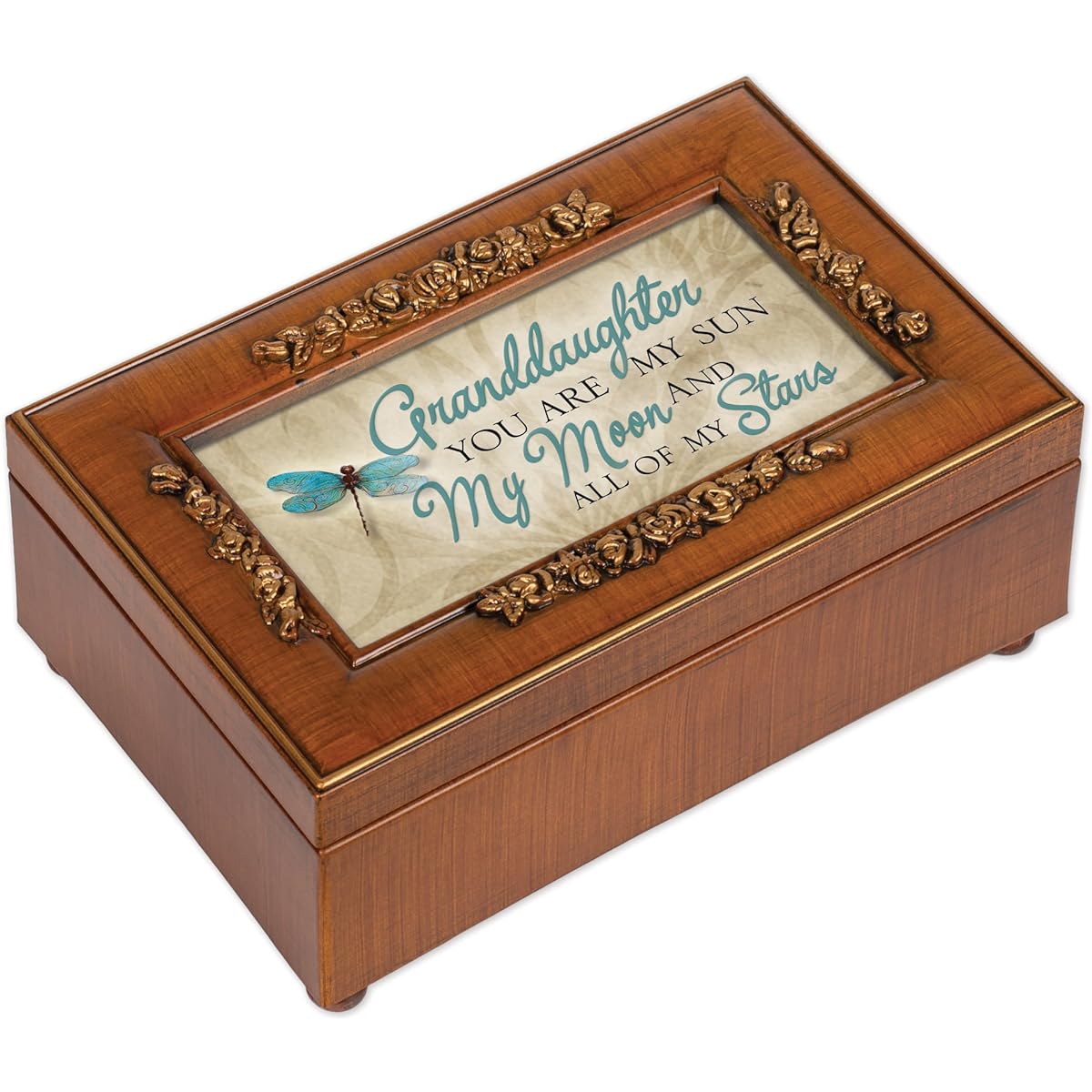 Granddaughter My Moon My Star Wood Grain Petite Rose Music Box Plays You Light Up My Life