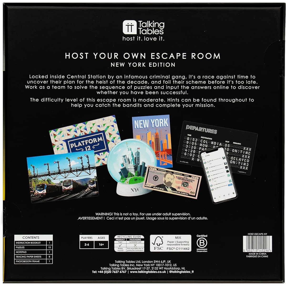 Talking Tables New York Edition | Interactive Family Game Night | Solve puzzles and find clues to escape before the time is up | 2-6 players | Ages 16+ | Medium difficulty