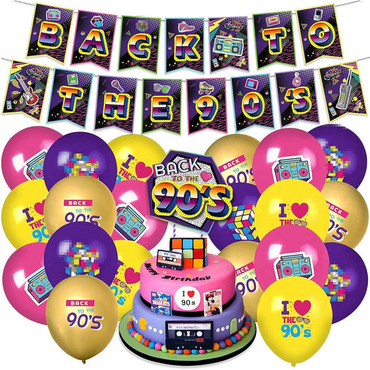 90s Party Decorations for Adults, 90s Decorations Party Supplies with 90s Banner, 90s Cake Topper, 90s Theme Balloons, 90s Party Decorations, 90s Hip Hop Throwback Party Decorations