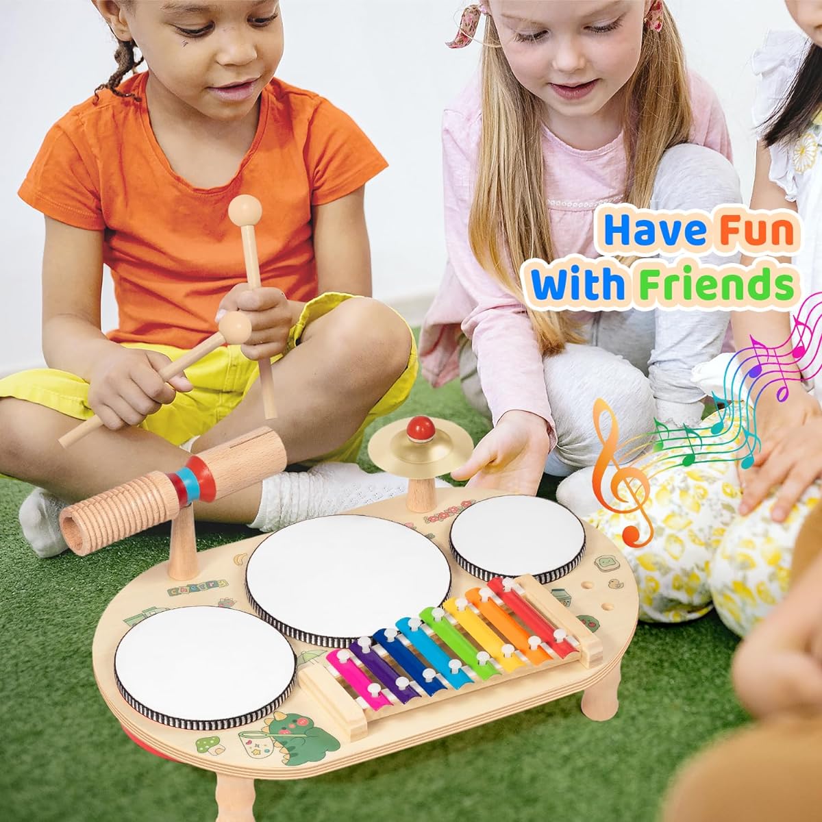Kids Drum Set for Toddlers 8 in 1 Montessori Musical Instrument Wooden Kindergarten Sensory Toy Percussion Musical Instrument Gift for Boys and Girls