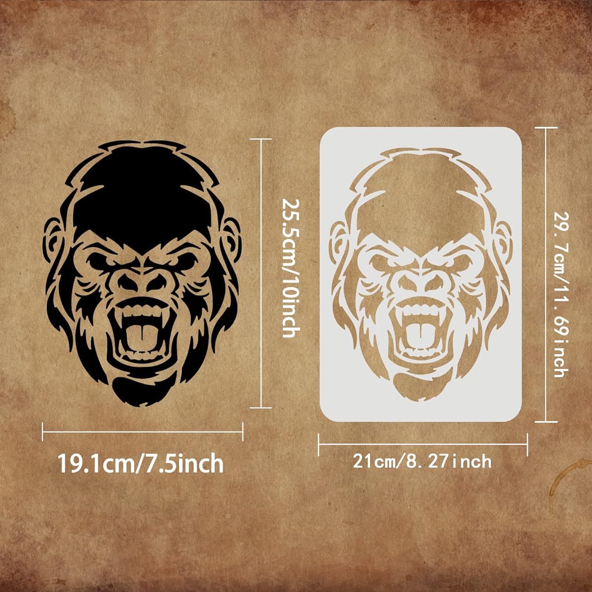 FINGERINSPIRE Gorilla Stencil, 11.7x8.3inch Plastic Gorilla Head Painting Stencil, Animal Head Pattern Stencil, Reusable Pet Friend Stencil for Painting Wood/Floor/Wall/Tile