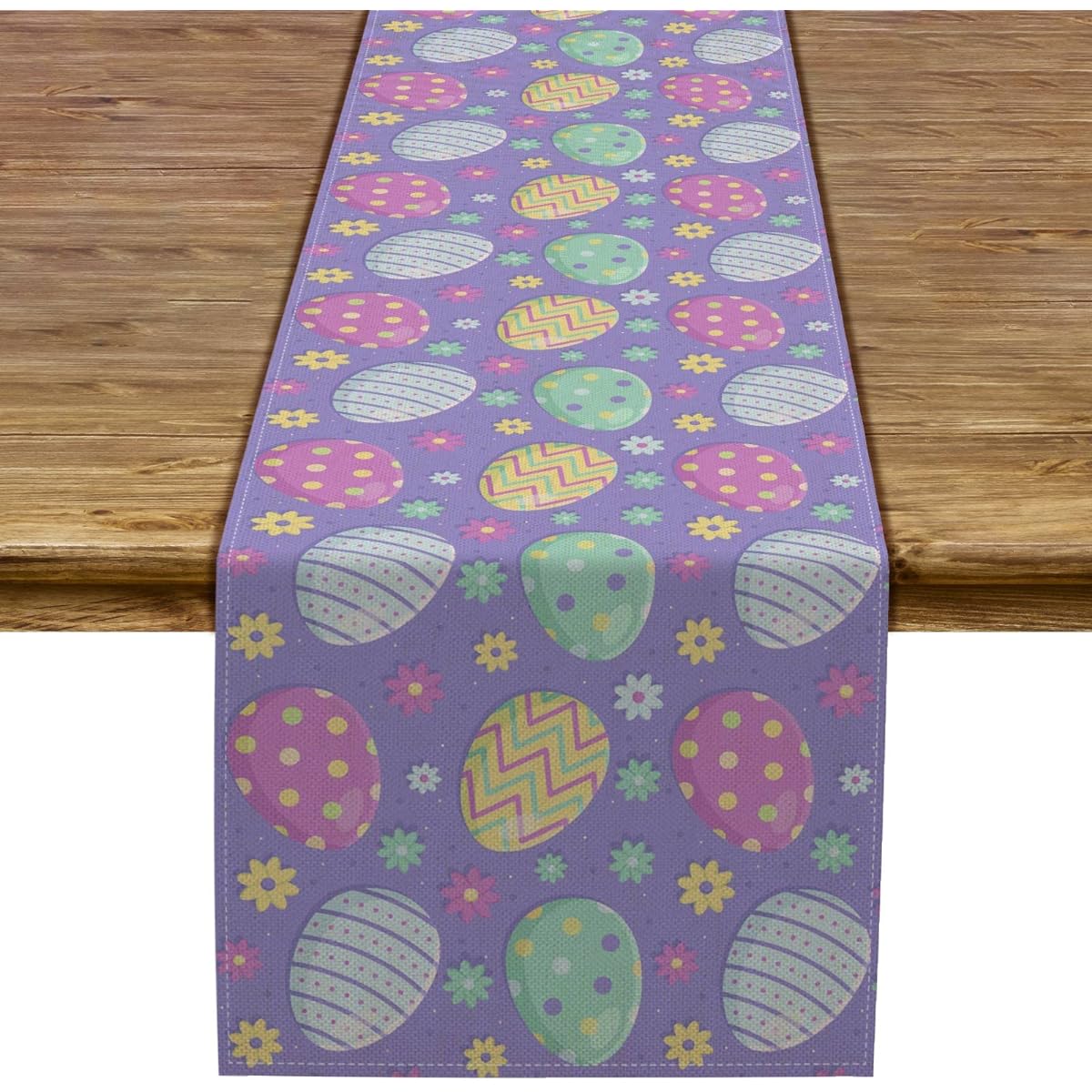Linen Easter Egg Table Runner Purple Spring Resurrection Holiday Decoration Kitchen Dining Room Decor 13x72 Inch