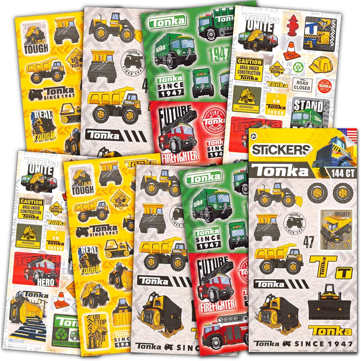 Tonka Stickers Party Bags for Kids ~ 140+ Tonka Truck Stickers for Truck Toys, Made in the USA, 8 Tonka Truck Party Favors