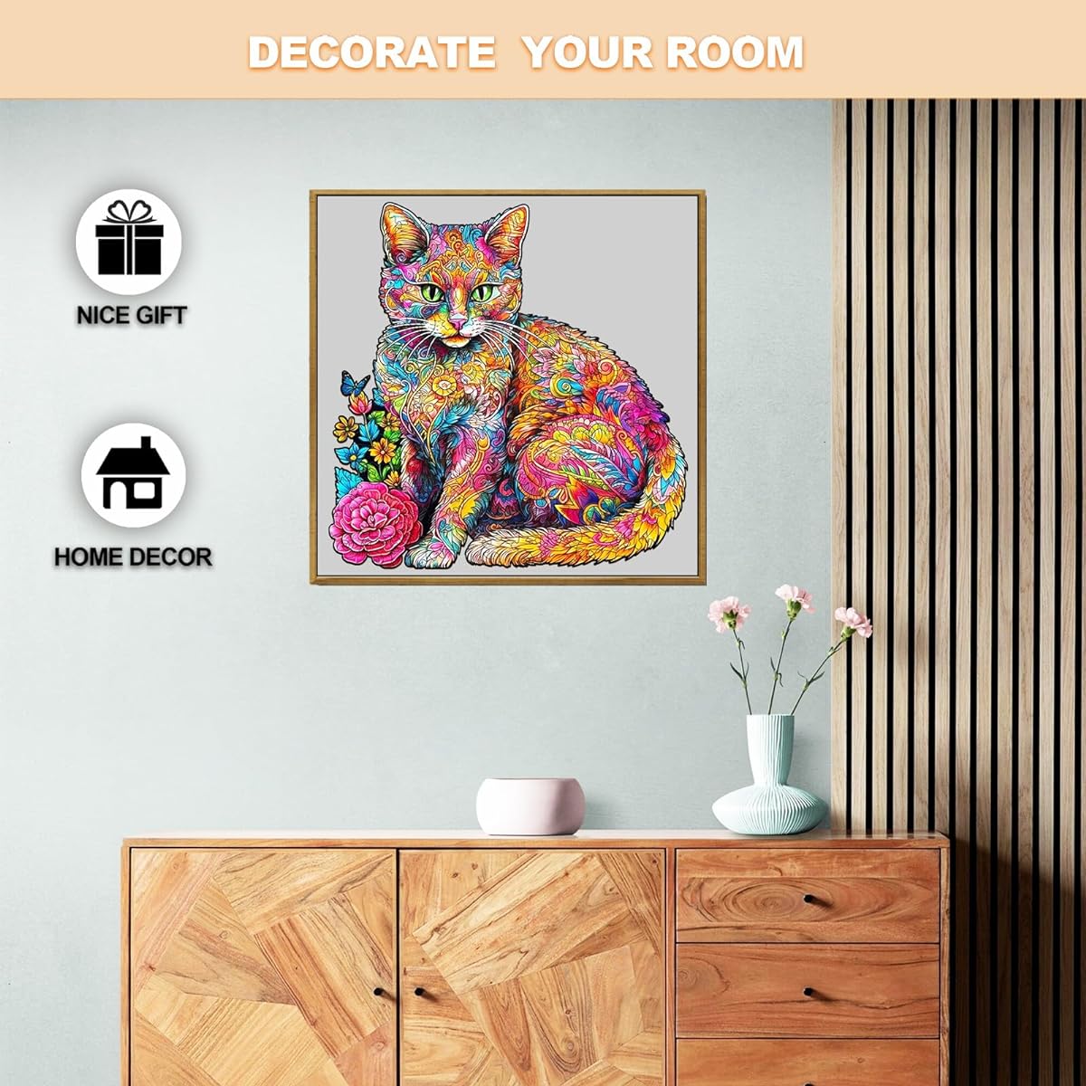 Wooden Puzzles for Adults and Kids, Naughty Cat Unique Color and Shape Wooden Puzzle, Wooden Jigsaw Puzzle for People (S-9.7*9.5inch 100 Pieces)