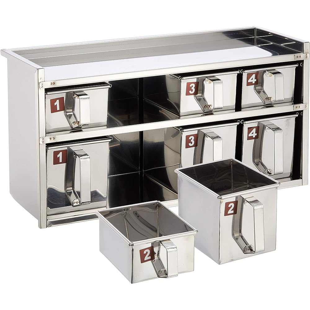 Endo Shoji Commercial Welded Drawer Type Yakumi 2 Tier 8 Pieces Body 18-8 Stainless Steel Made in Japan AYK17028