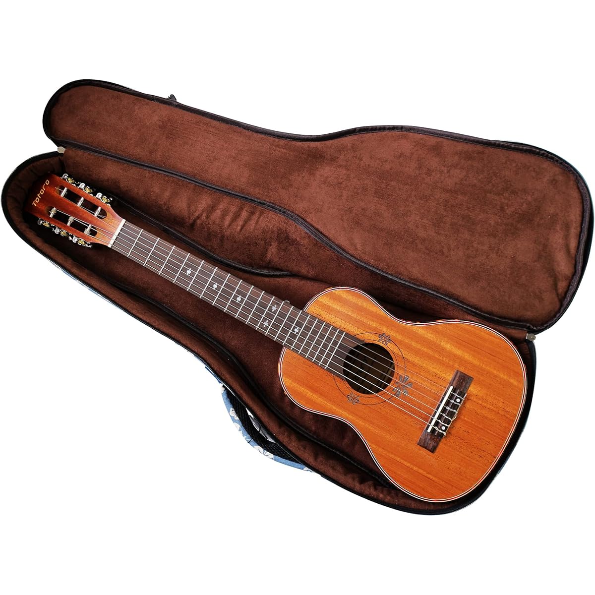 MUSIC FIRST Original Design 0.6" (15mm) Thick Padded Hawaii Style "Blue and White Plumeria" Canvas Baritone Ukulele Case Ukulele Bag (30~31")