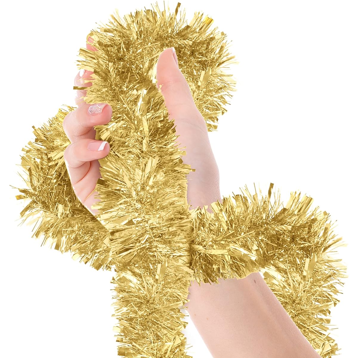 Treasures Gifted Christmas Tinsel Solid Mix Cut (Light Gold, 18 Feet, 1 Pack)