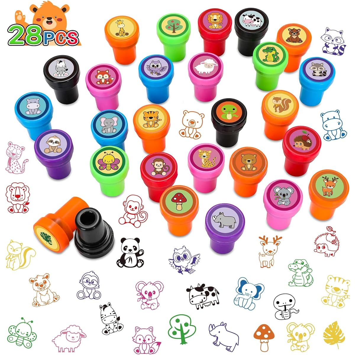 Jungle Animal Stamp Kit 28 Pieces Self Inking Stamp Gift for Kids