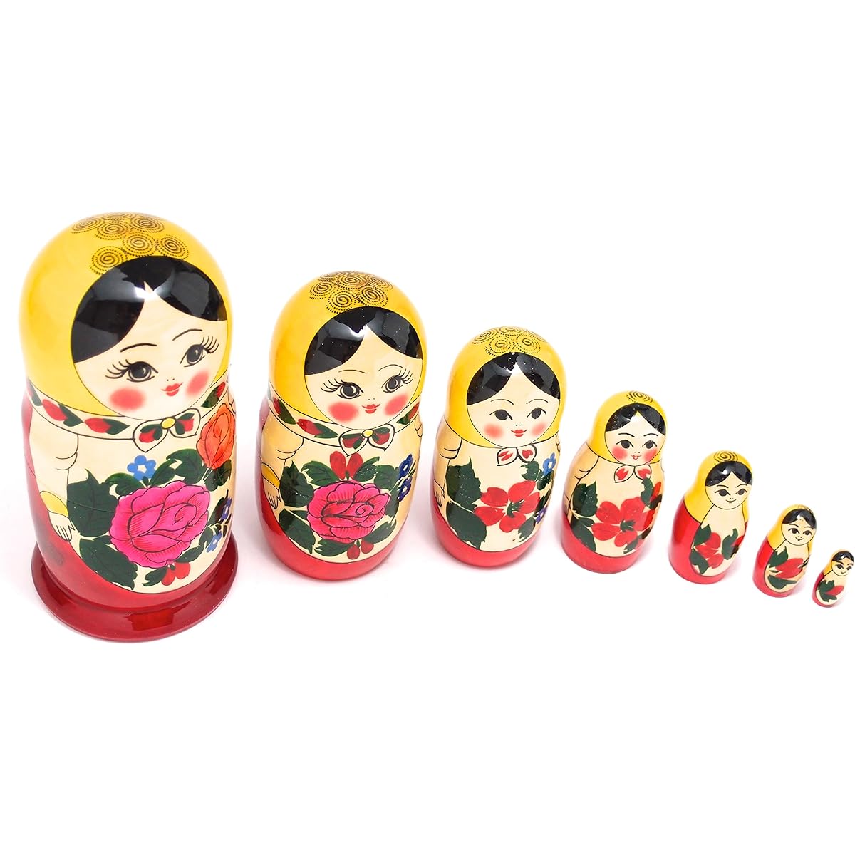 Semenov Matryoshka Set of 7 Traditional Patterns Yellow [Russian Goods]