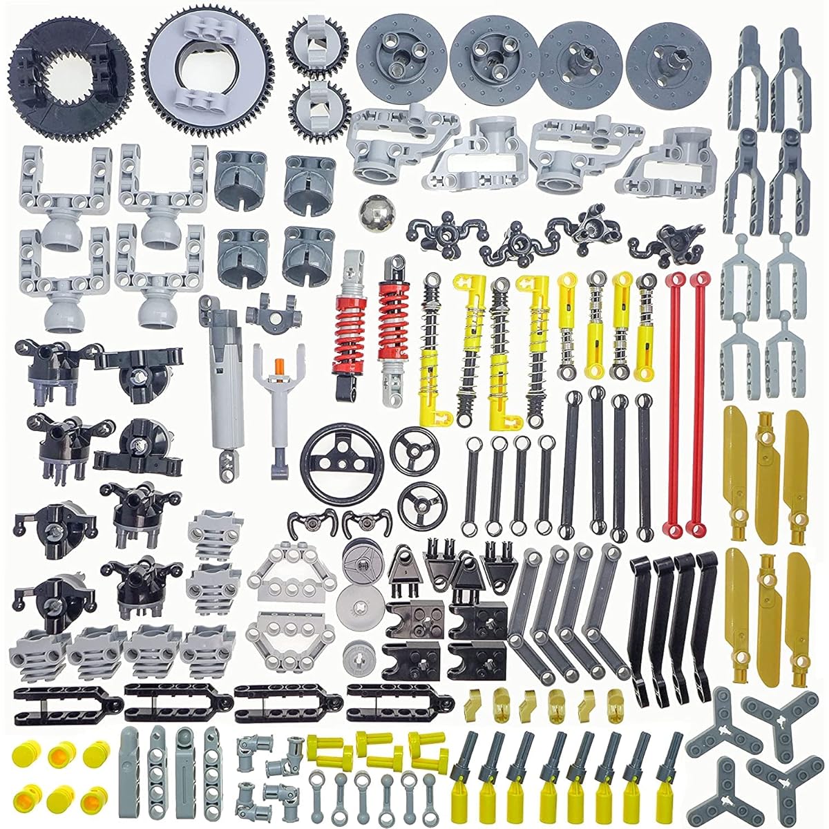 Habow 150pcs Technic Parts, Axle Pin Connectors compatible with Lego Technic, includes wheels, link chains, steering, Technic suspension, engines, Technic linear actuators, shock absorbers. Great replacement pieces for your MOC projects.