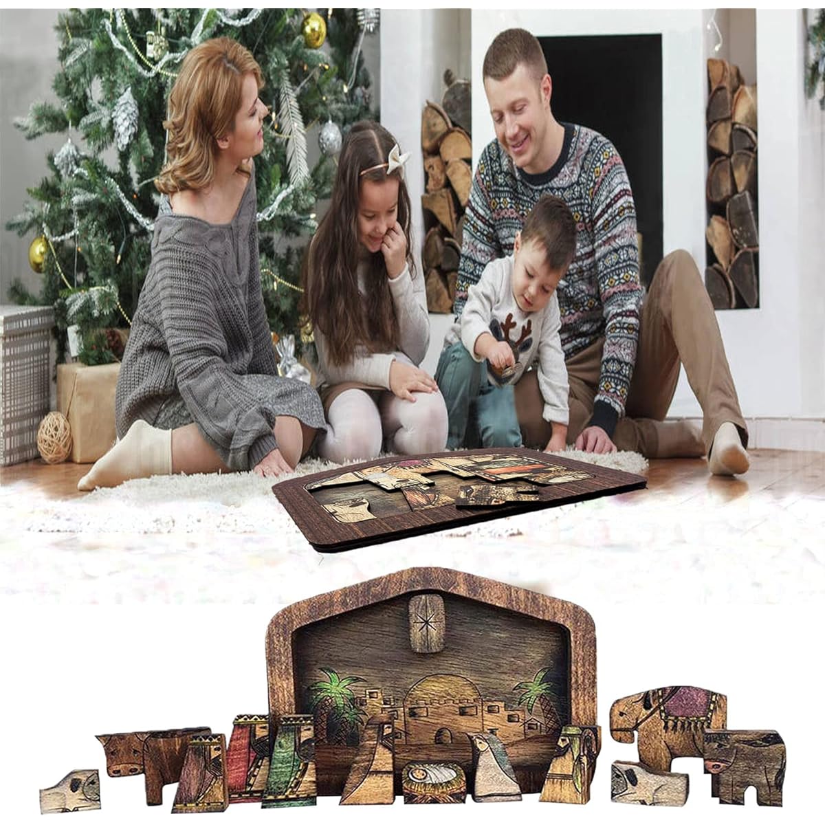 Large Nativity Wooden Puzzle Statue,Wooden Jesus Puzzle Statue,Nativity Puzzle Set,Nativity Jigsaw Puzzle Game,Christmas Ornament Crafts for Kids,Children