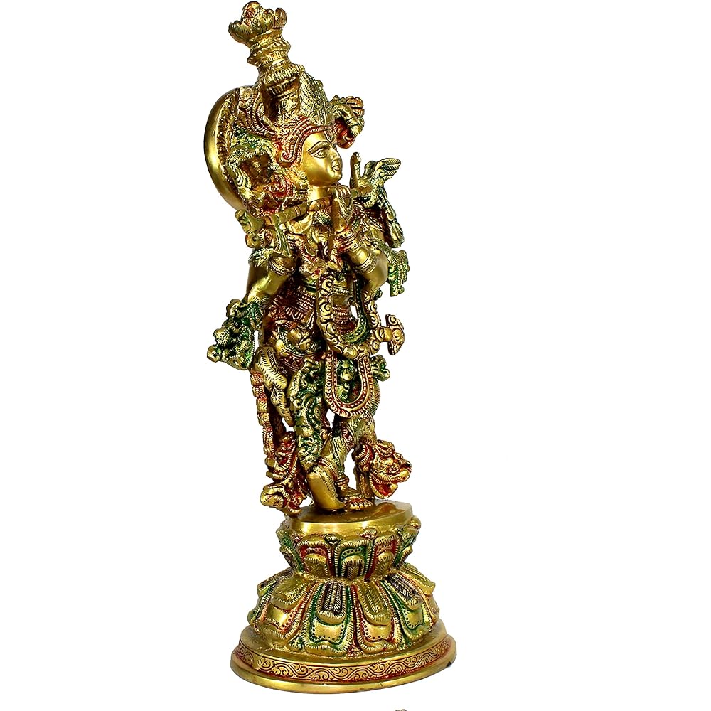 eSplanade Brass Krishna Kishan Murti Idol Statue Sculpture | Puja Idol | Home Decoration (15 Inch)