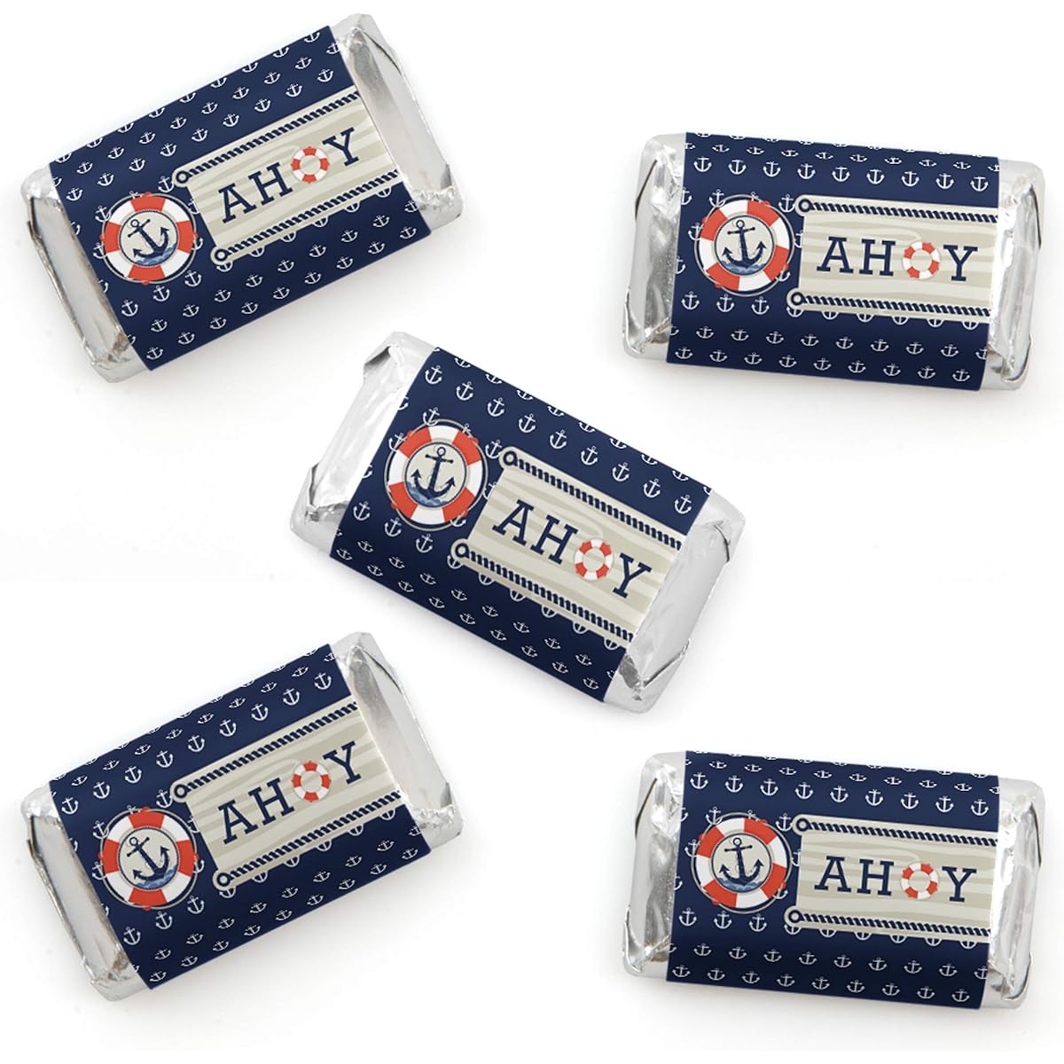 Ahoy - Nautical - Mini Candy Bar Wrapper Stickers - Baby Shower or Birthday Party Small Favors - 40 Count