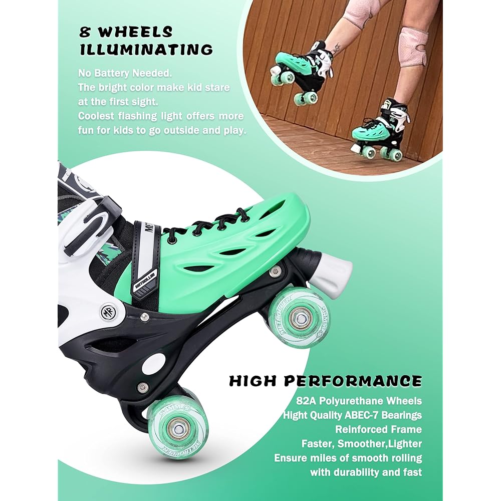 METROLLER Roller Skates for Girls Kids Boys Roller Skates Adjustable 4 Sizes Beginner Children Roller Skates with Light Up Wheels Adult Inline Skates Women Men