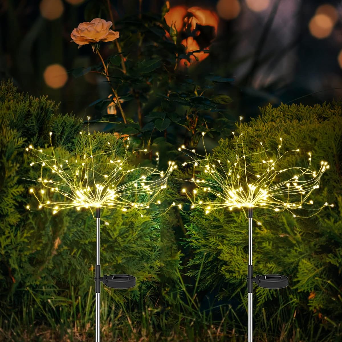Solar Garden Light Solar Stake Light DIY Firework Light Foldable Branches IP67 Waterproof LED Outdoor Home Decoration Artificial Tree Christmas Birthday Wedding Party (Warm White)