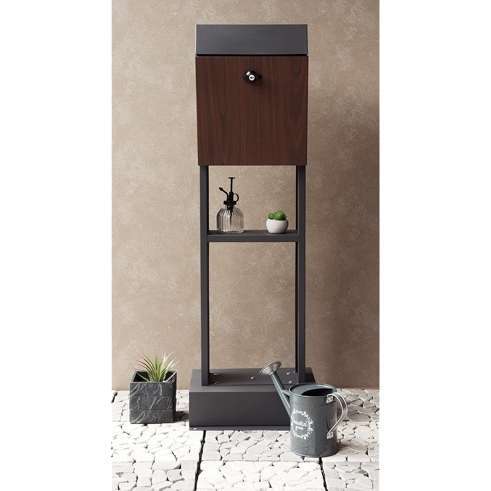 MOJYU Stand Post Fiore Dark Gray/Brown Wood Grain SDM-019 Post Mailbox Mailbox Stylish Mailbox Delivery Box Scandinavian Style with Lock Freestanding Stand High Type Entrance Home Use