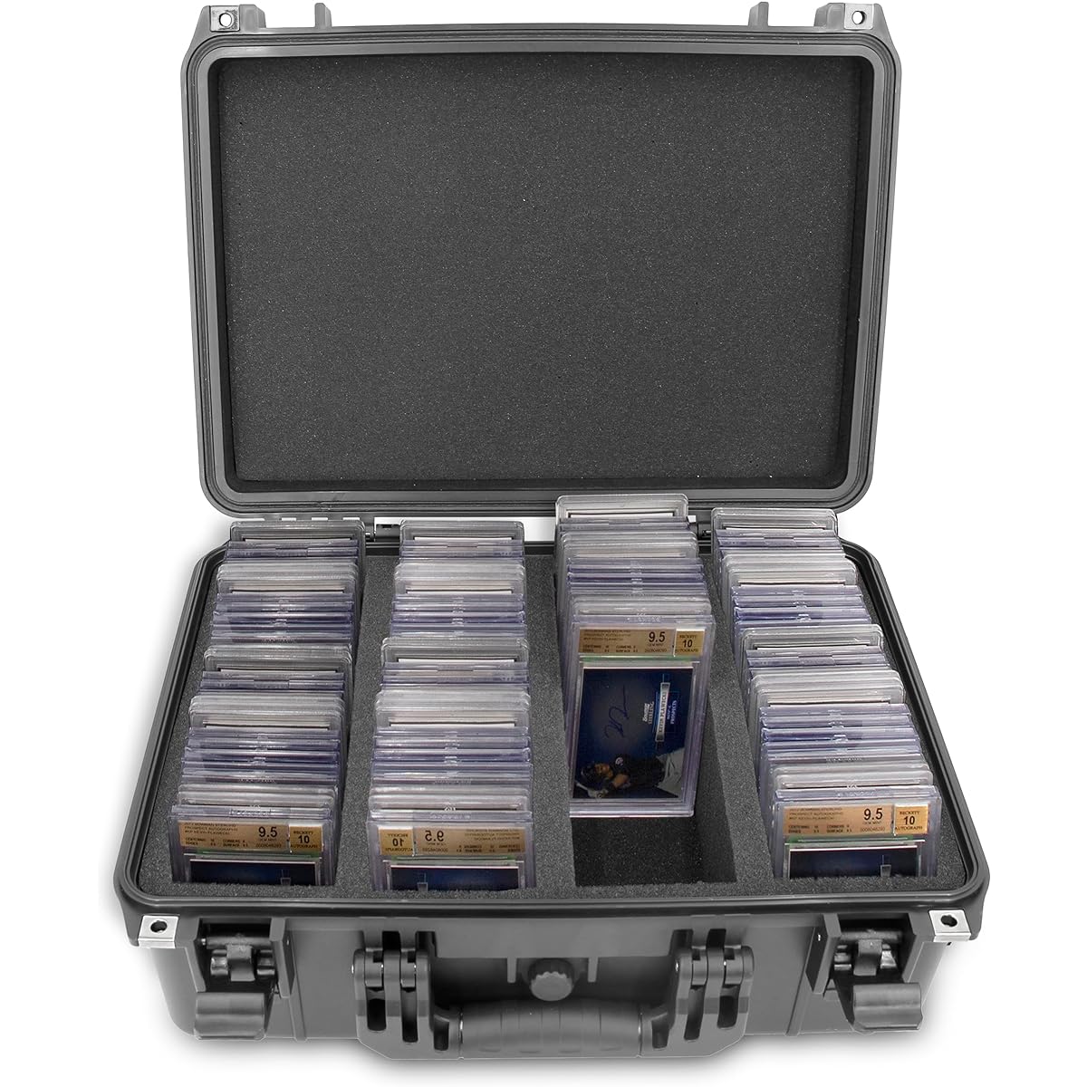 CASEMATIX Graded Card Case Pro Edition - Fits 120+ BGS PSA Graded Sports Trading Cards - Waterproof Beveled Slab Trading Card Box - Precision Cut Graded Card Storage Box with Foam Dividers