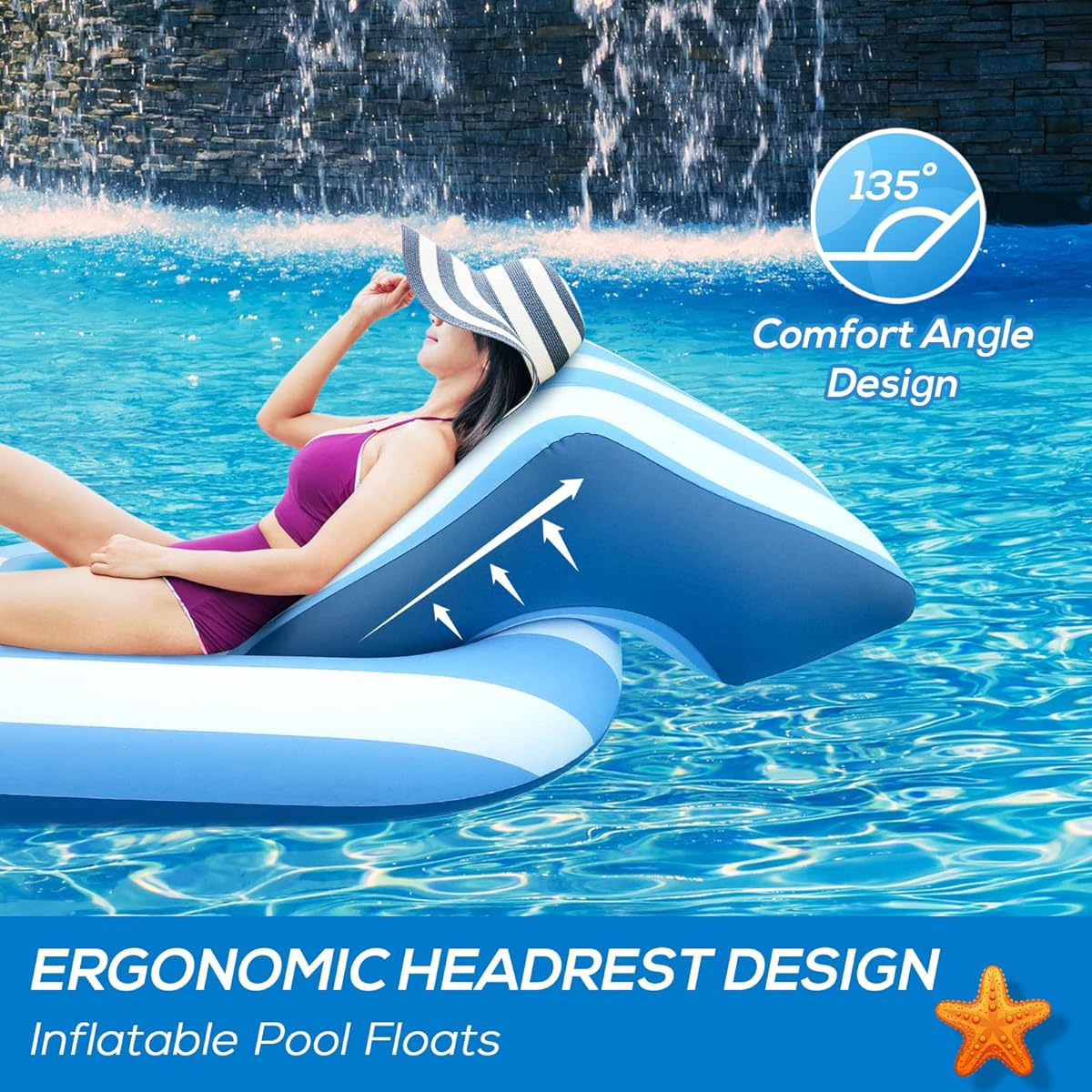 SKBANRU Pool Float Adult Size Inflatable Pool Float Raft Water Lounger with Headrest and Cup Holder Large Pool Floatie Recliner Chair