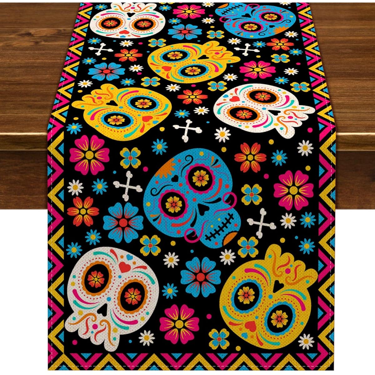 Nepnuser Dia De Los Muertos Table Runner Sugar Skull Mexican Day of the Dead Decorations Halloween Party Supplies Kitchen Dining Room Home Decorations