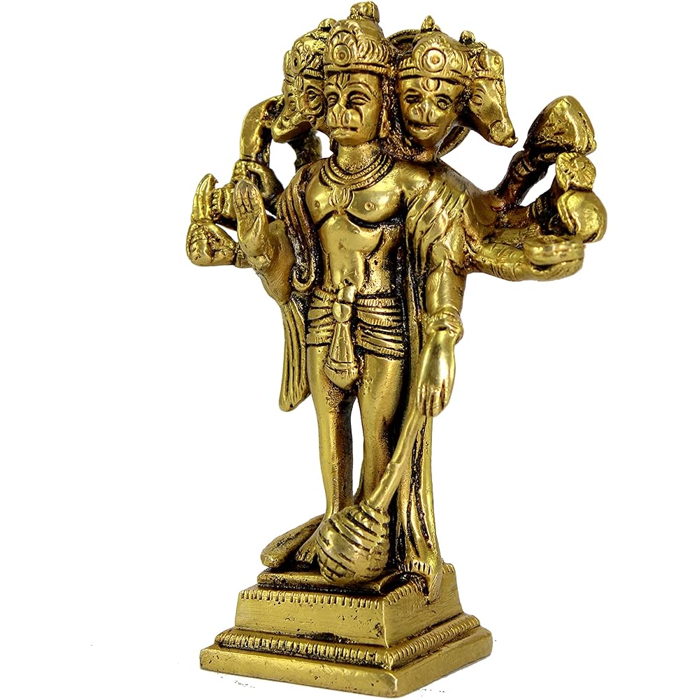 eSplanade Brass Panchmukhi Hanuman Anjaneya Pavan Putra Bhajan Bali Idol Murti Moti Statue 6.5 Inch