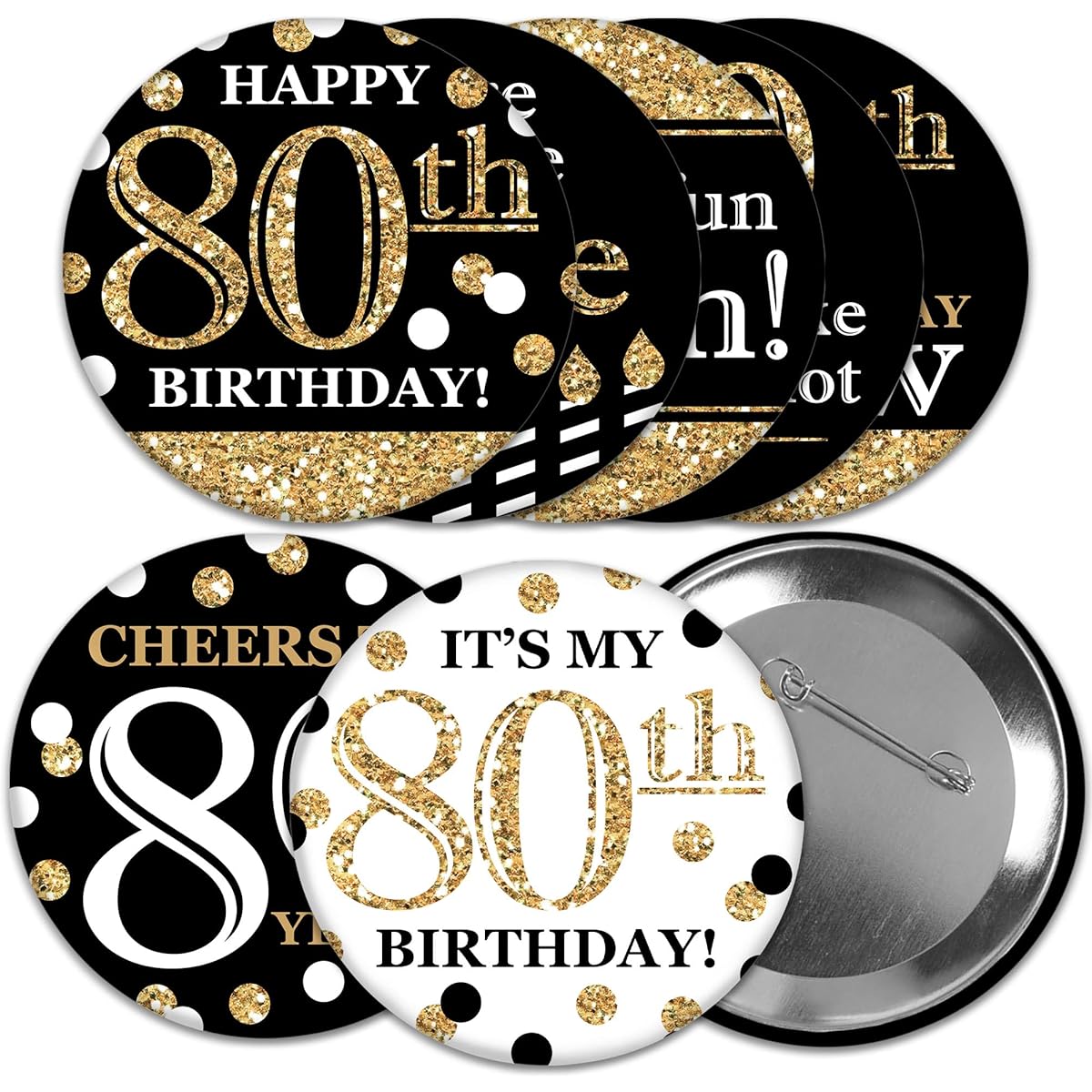 Big Dot of Happiness Adult Birthday Gold 3" Birthday Party Badge Pinback Buttons, Set of 8
