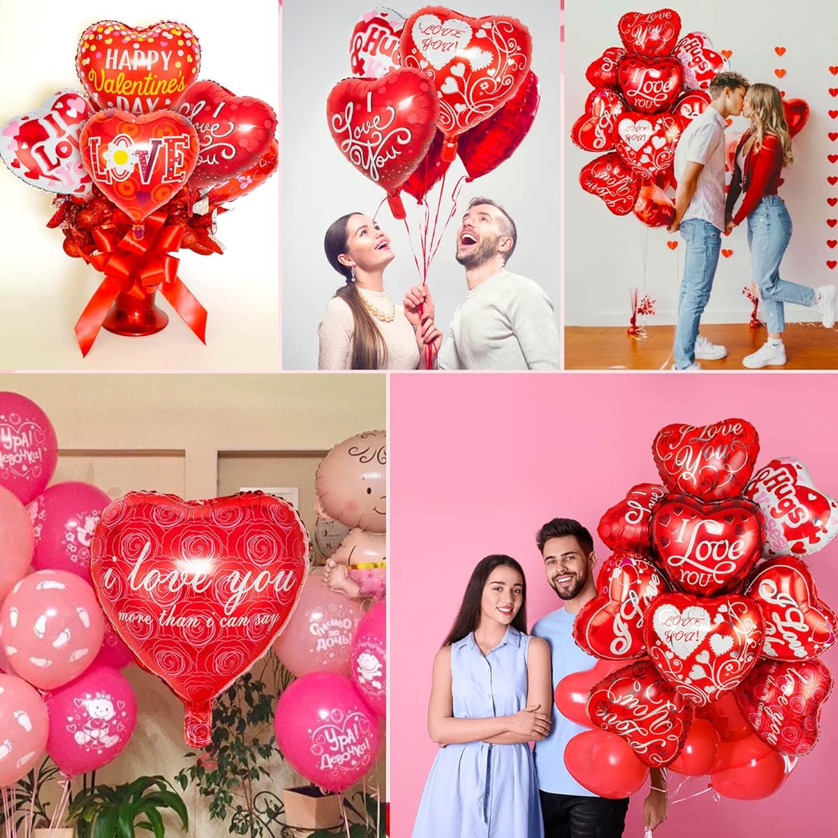 18pcs Heart Balloons Big Romantic Red Valentine Balloons I Love You Foil Mylar Balloons for Special Night Party Decorations