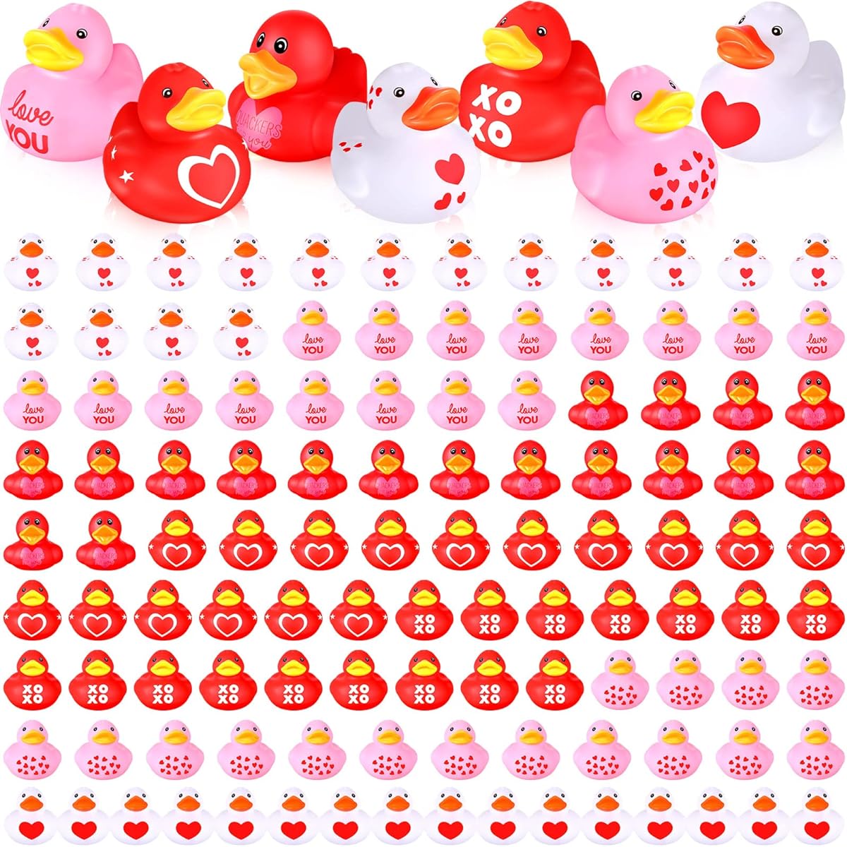 120pcs 2" Valentine's Day Rubber Ducks Novelty Bulk Mini Tiny Heart Ducks Miniature Valentine Bath Toys Valentines Classroom Party Favors Goodie Bag Fillers Exchange Gifts