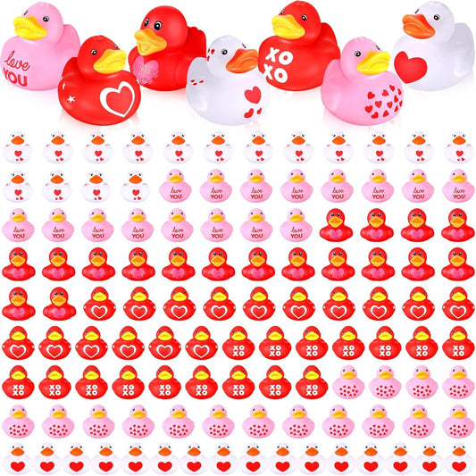120pcs 2" Valentine's Day Rubber Ducks Novelty Bulk Mini Tiny Heart Ducks Miniature Valentine Bath Toys Valentines Classroom Party Favors Goodie Bag Fillers Exchange Gifts