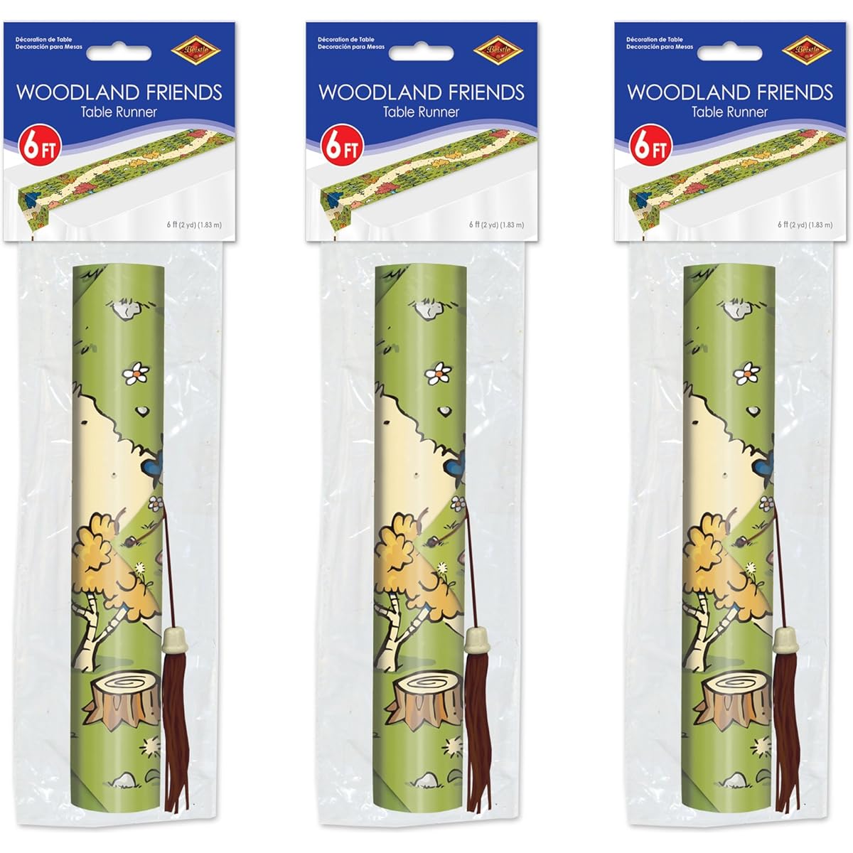 Beistle 3-Piece Woodland Friends Table Runner, 11" x 6', Multicolor