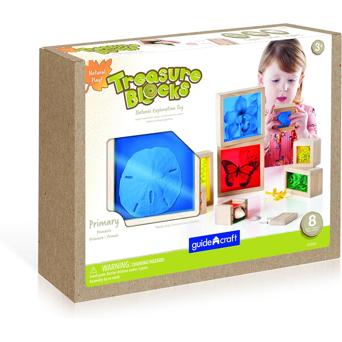 Guidecraft Treasure Blocks - Primary: Smooth Wooden Observation Stacking Blocks with Transparent Windows Educational Toys for Children