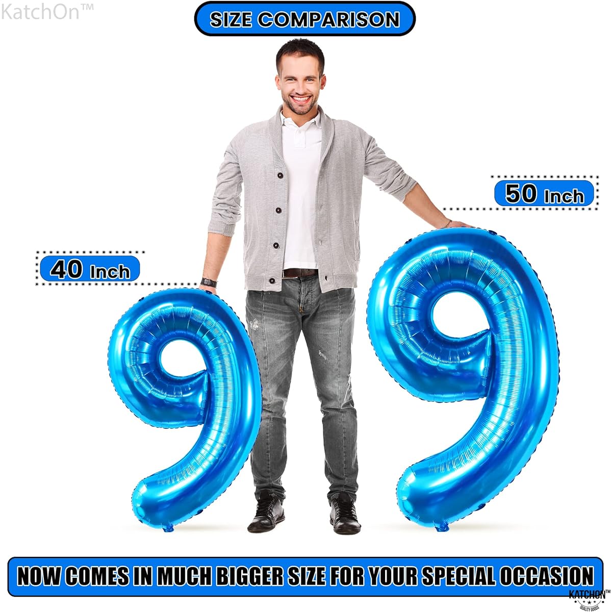 KatchOn Blue 9 Balloon Number 50 Inch | Blue Number 9 Balloon for Birthday | 9th Birthday Balloon Blue Birthday Decorations | Blue 9 Balloon | Foil Shark Balloon Shark Birthday Decorations