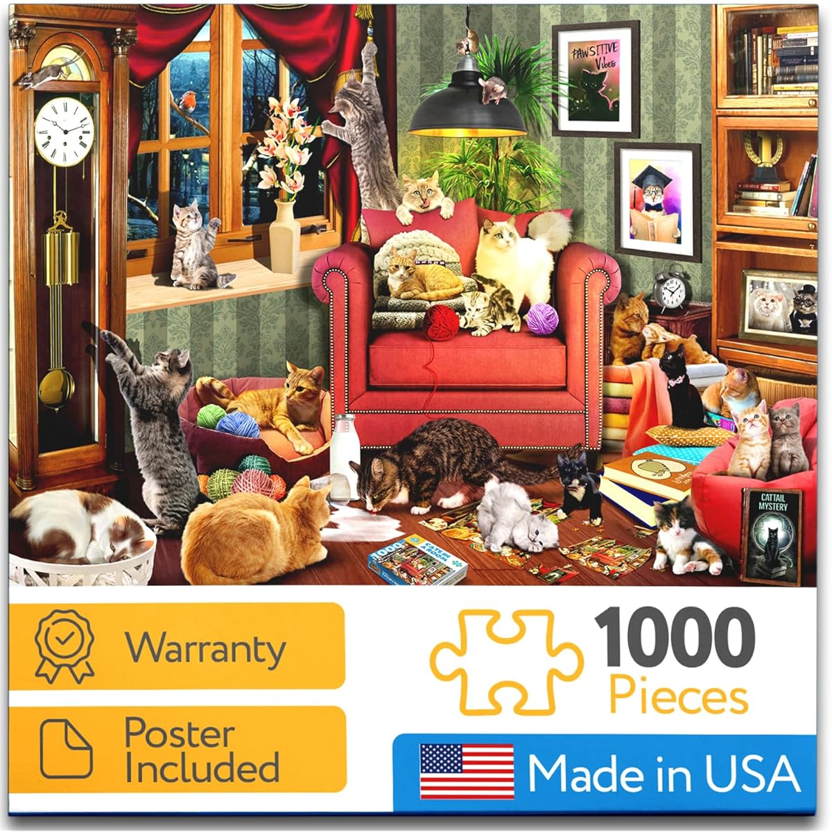 JoyMountain Peak Cat Jigsaw Puzzle for Adults 1000 Pieces - Cat in the Room - Premium Quality 1000 Piece Puzzle for Adults with Non-Glare Finish, No Puzzle Residue, Poster Included - Made in the USA