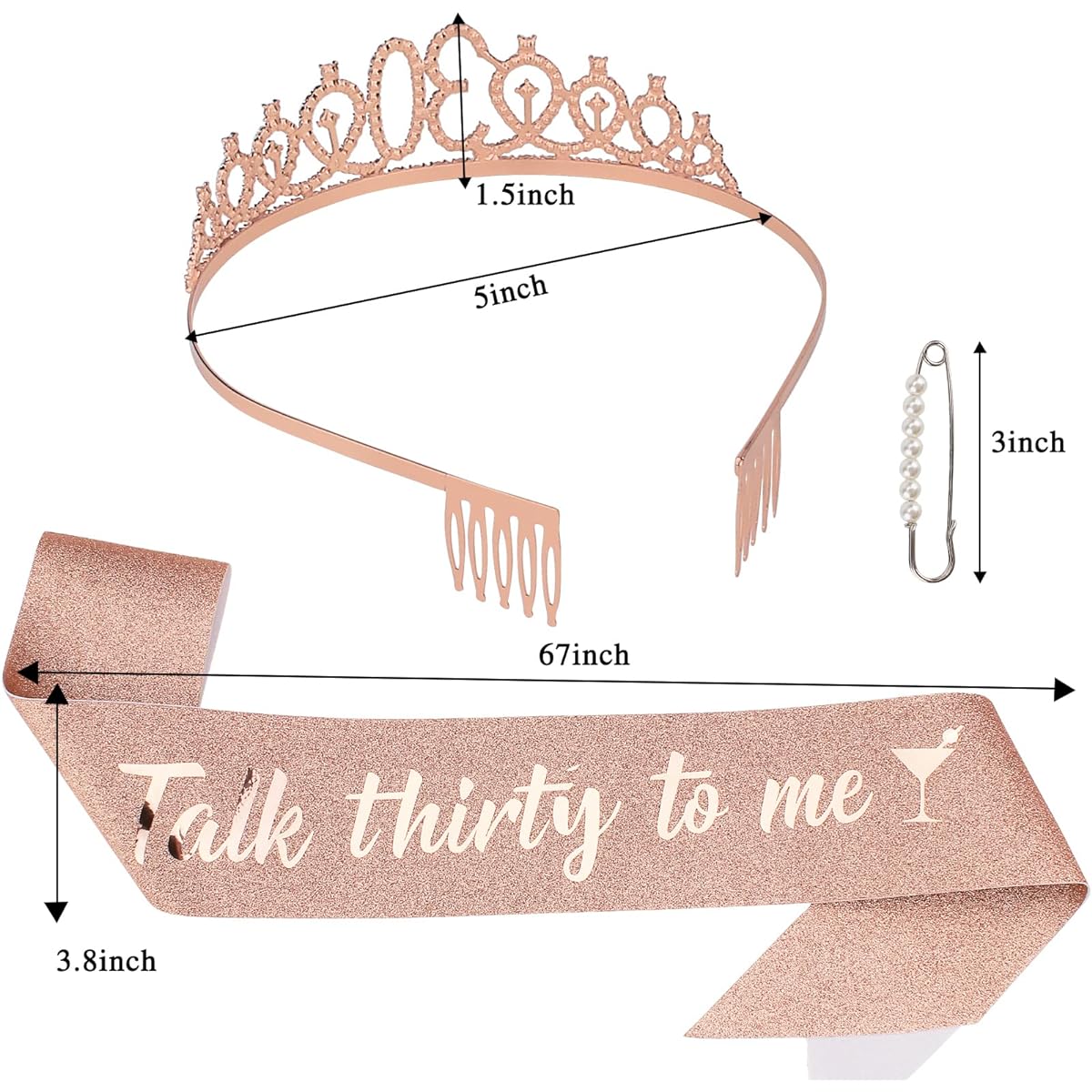30th Birthday Sash & Rhinestone Tiara Kit - Happy 30th Birthday Gifts for Women, 30th Birthday Party Decorations