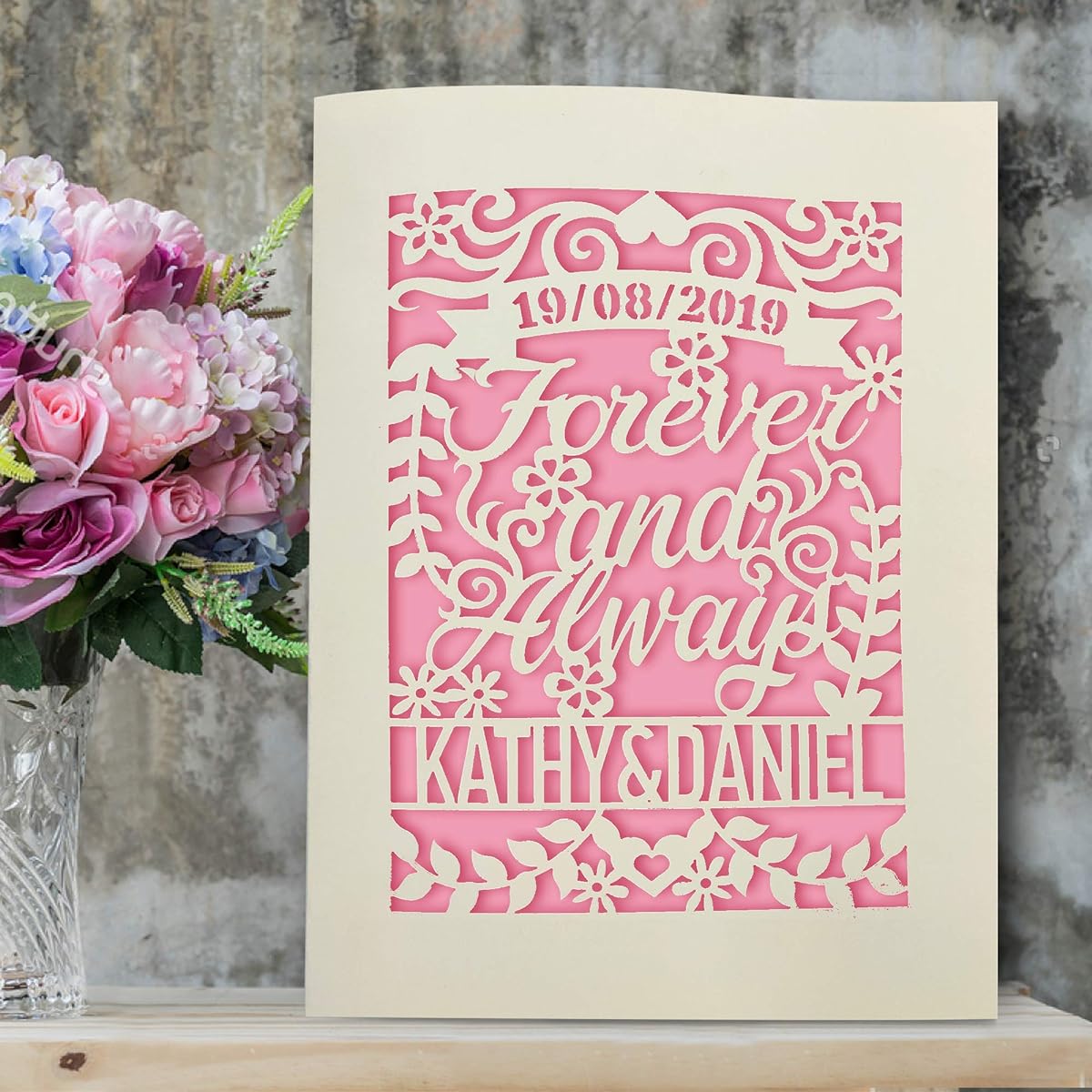 Customized Wedding Cards Laser Cut Wedding Anniversary Cards Congratulations Wedding Greeting Cards Forever and Always with Envelope Custom Gift