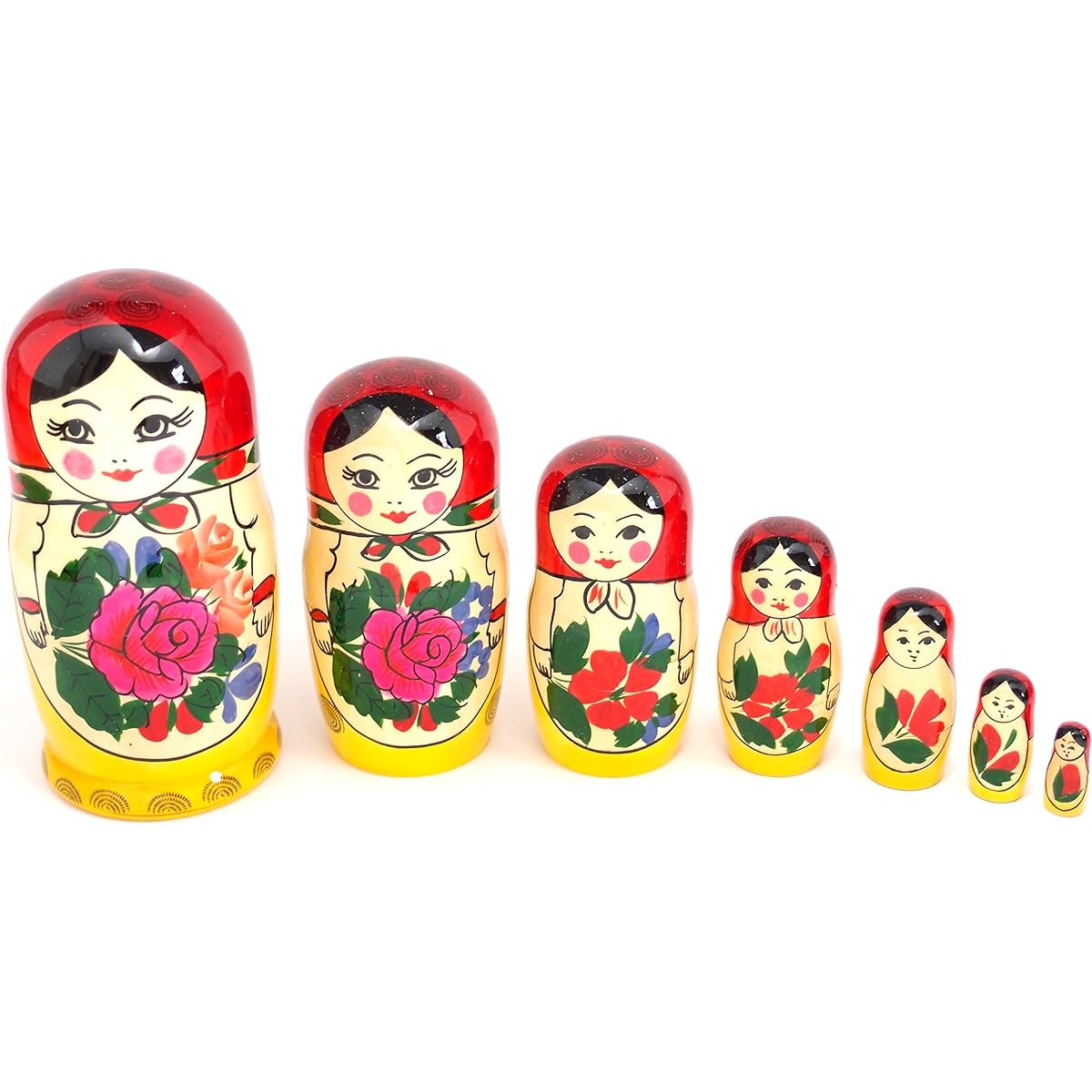 Semenov Matryoshka Set of 7 Traditional Red Patterns [Russian Goods]