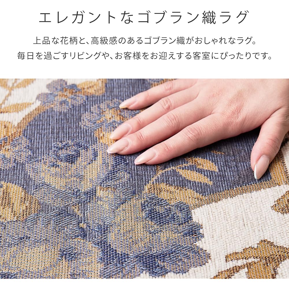 Hagiwara Rug, Blue, Approx. 220 x 220cm "Brose" Gobelin Chenille Rug, Washable, Antibacterial, Odor Resistant, Non-Slip Processed, Hot Suitable